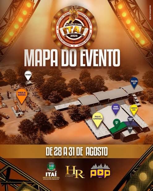 Mapa oficial rodeio Itaí 2025 Foto: Reprodução Redes Sociais Rodeio Itaí 2025