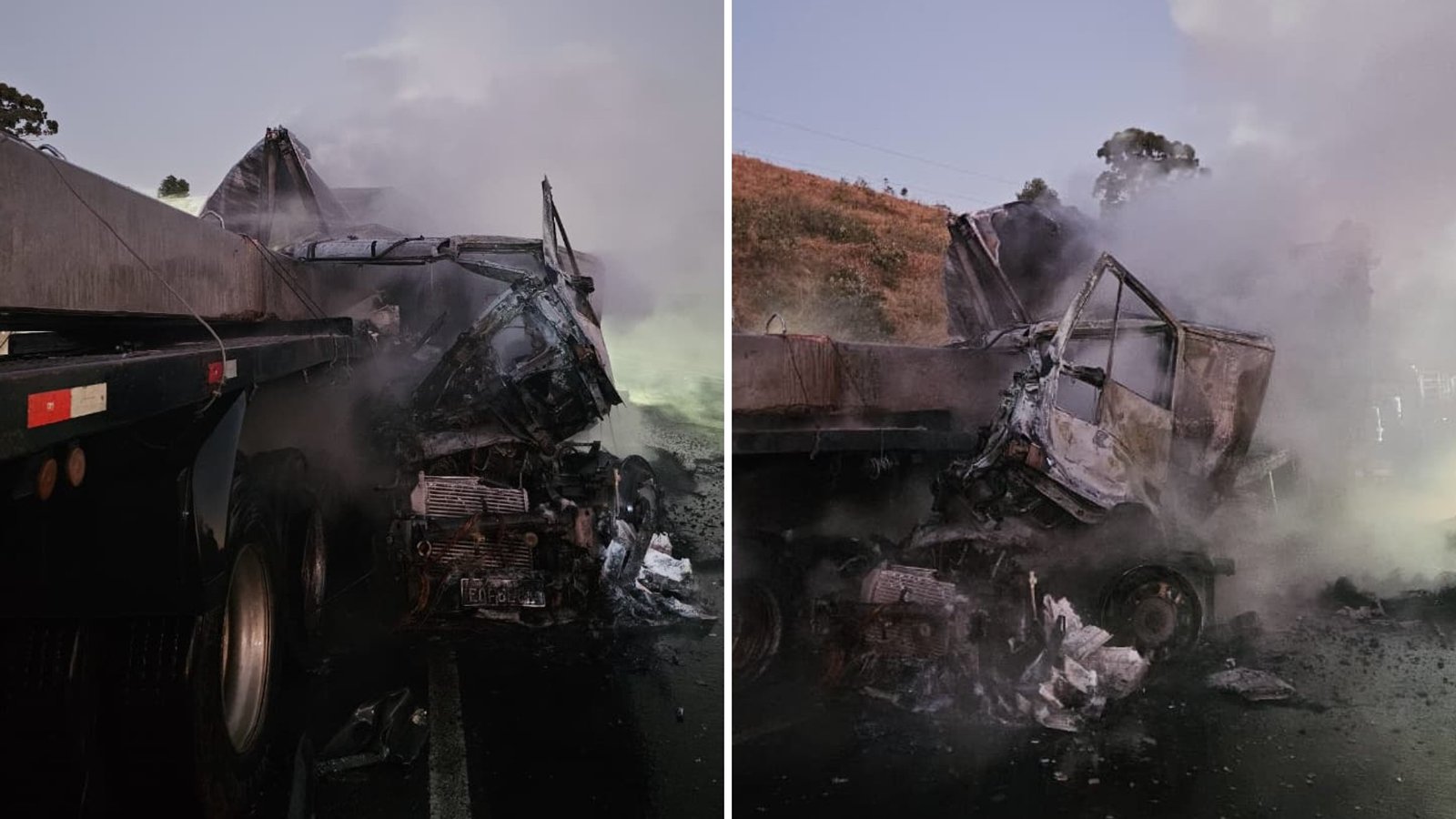 Batida entre caminhão e carreta causa incêndio e congestionamento na Rodovia dos Bandeirantes em Jundiaí (SP) — Foto: Divulgação/Corpo de Bombeiros/G1